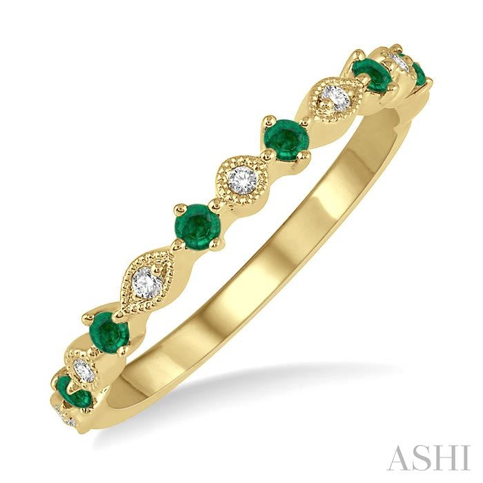 14K YG Emerald & Diamond Stackable Half Eternity Band