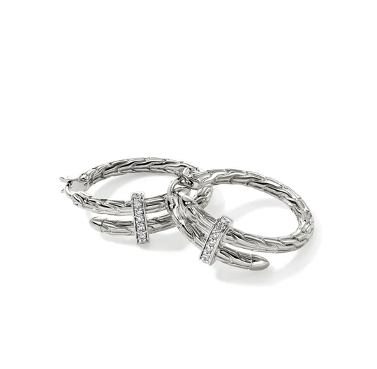 Sterling Silver Spear Diamond Hoop Earrings by John Hardy