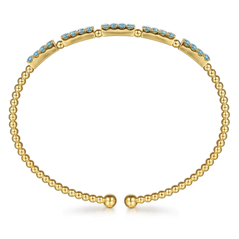 14K YG Bujukan Beads & Blue Topaz Split Bangle Bracelet by Gabriel NY