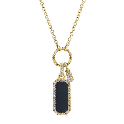 14K YG Diamond & Black Onyx Dog Tag Pendant Necklace