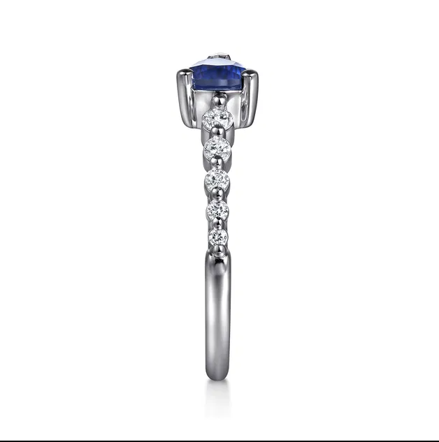 14K White Gold Pear Shape Sapphire & Graduated Diamond Band by Gabriel NY Main image