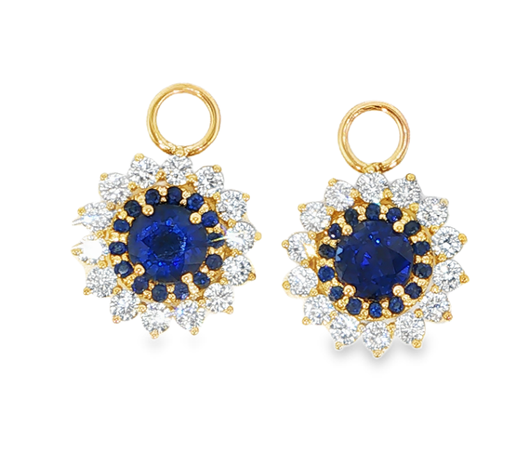 18K Yellow Gold Sapphire & Diamond Halo Earring Charms by Erica Courtney