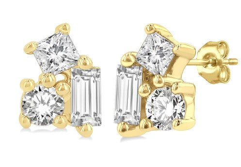 10K YG 1/6cttw Diamond Petite Tri-Stone Scatter Studs Main image