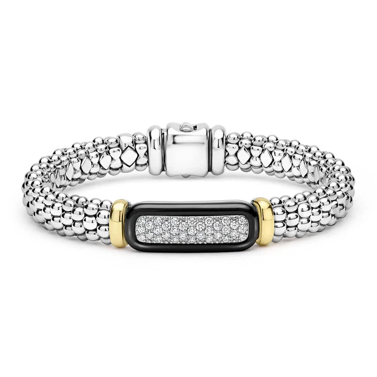 SS/18K Black Caviar Ceramic Diamond Pave 9mm Rope Bracelet by LAGOS Main image