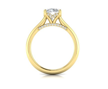 14K Yellow Gold Round Diamond Cathedral Solitaire Semi-Mount with Diamond Accents by Vlora