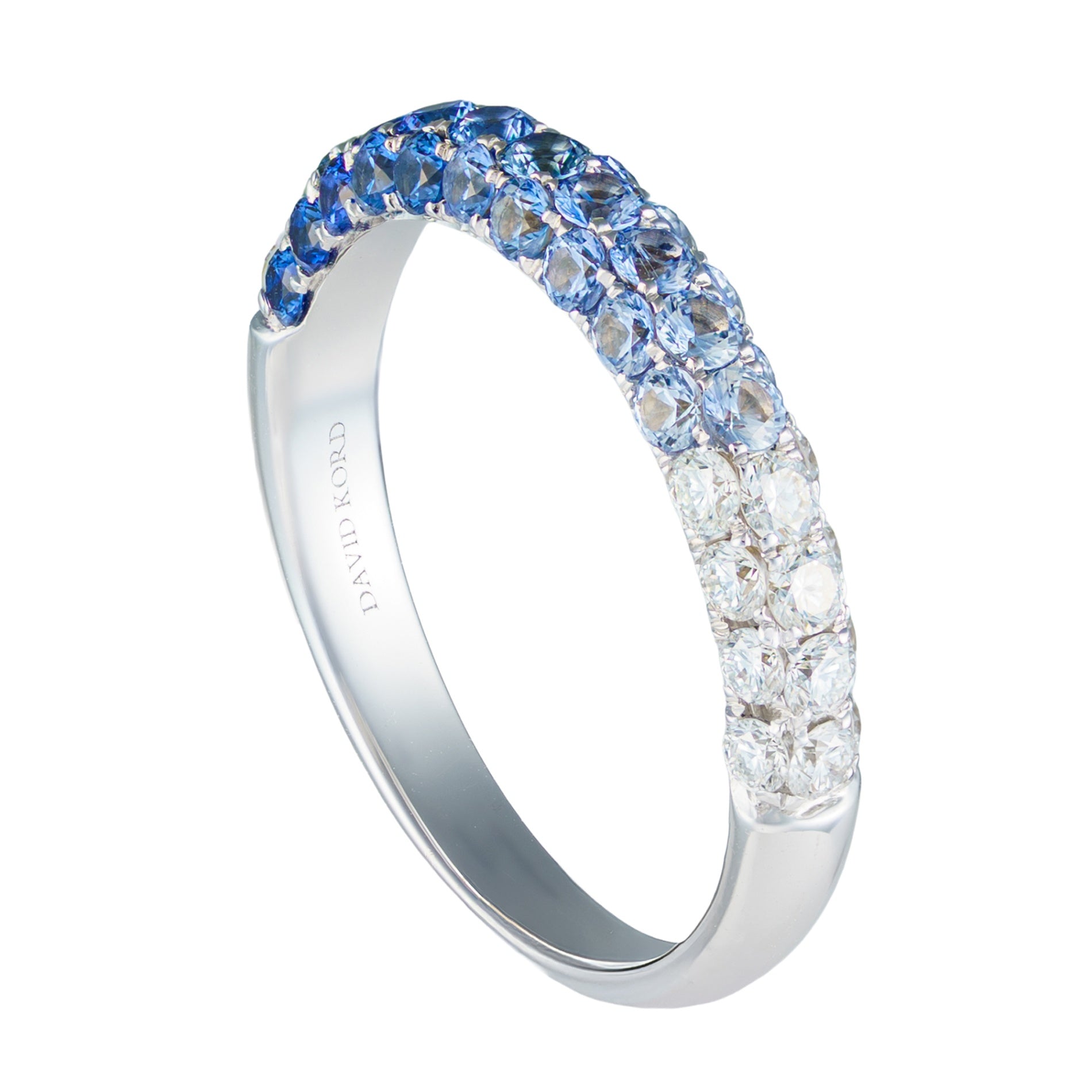 18K White Gold Ombre Blue Sapphire & Diamond Band by David Kord