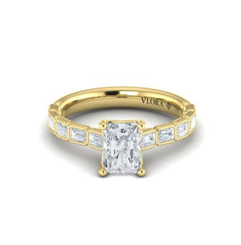 14K YG Bezel Set Emerald Cut Semi-Mount with Diamond Shank by VLORA Main image