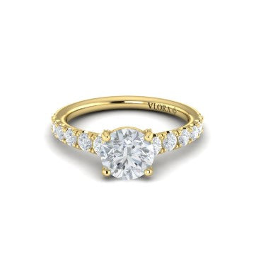 14K YG Round Tapered Diamond Semi-Mount with Pave Cross Bridge by Vlora Main image