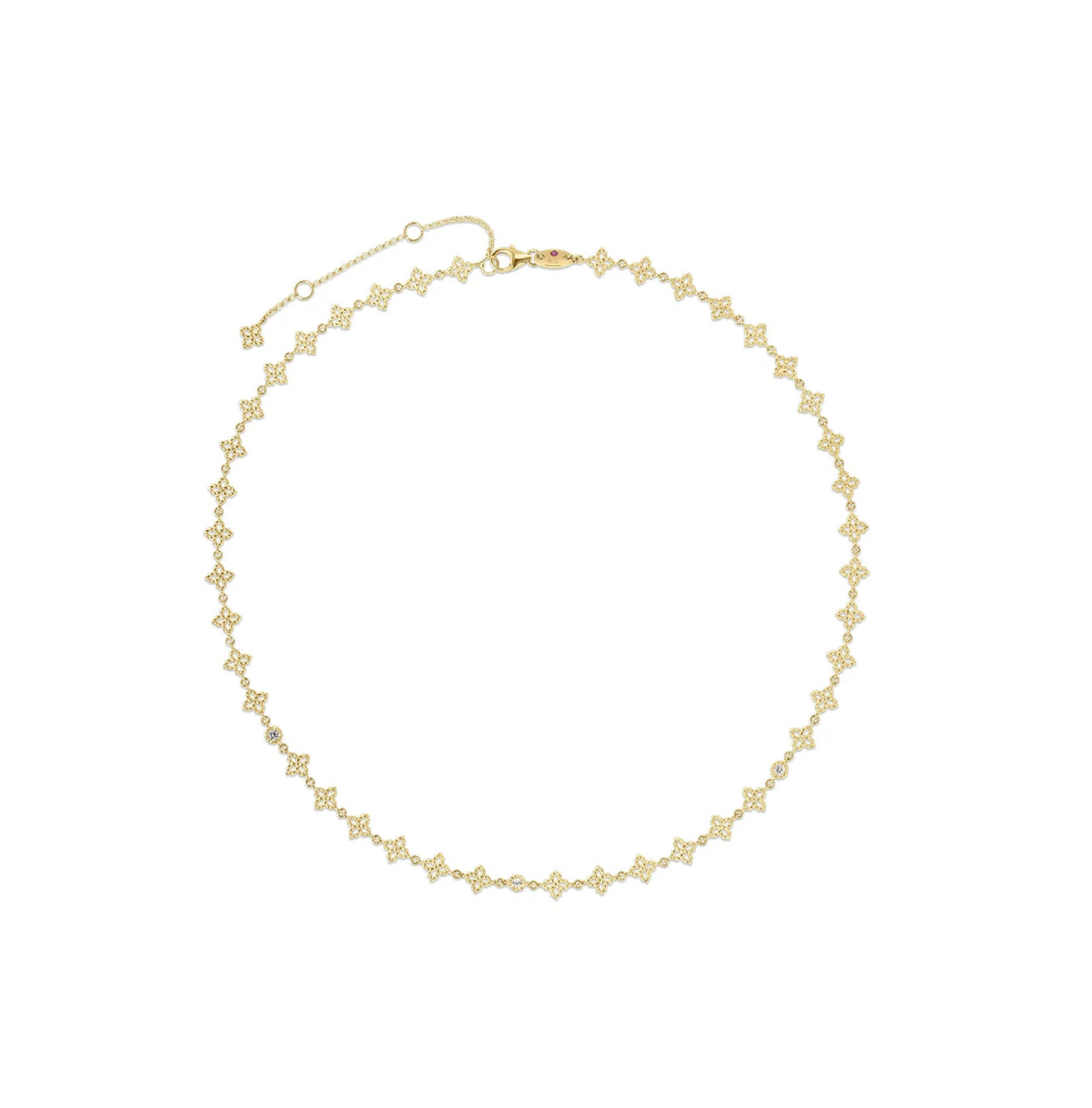18K Yellow Gold Diamond Link Princess Flower Necklace by Roberto Coin Main image