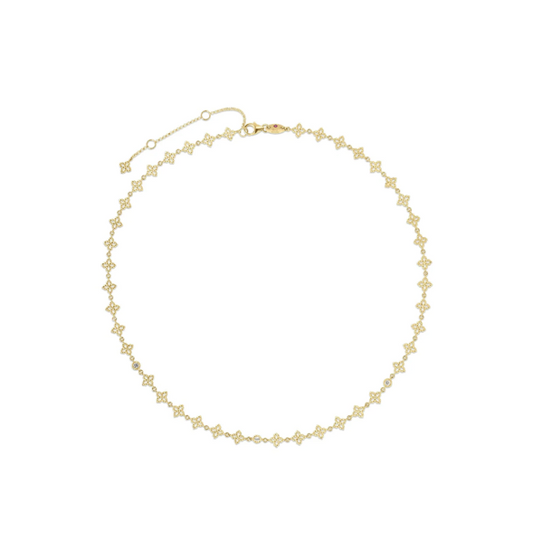 18K Yellow Gold Diamond Link Princess Flower Necklace by Roberto Coin