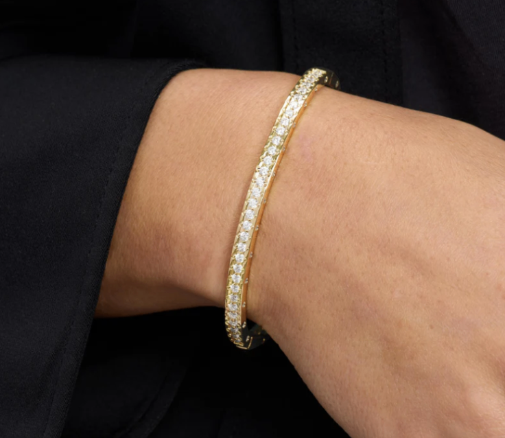 18K Gold Plated Ashley Pave Cuff in White CZ Size 6.5 by Melinda Maria