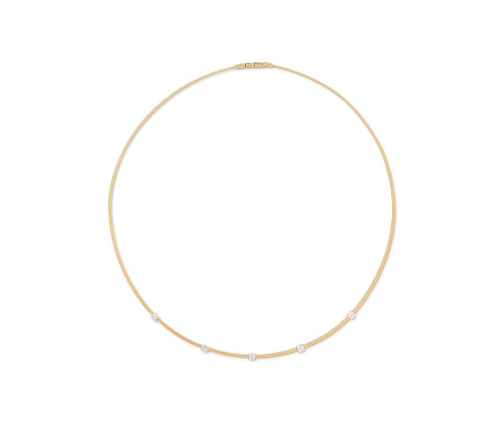 18K YG Masai Coil Necklace with 5 Diamond Pave Stations by Marco Bicego