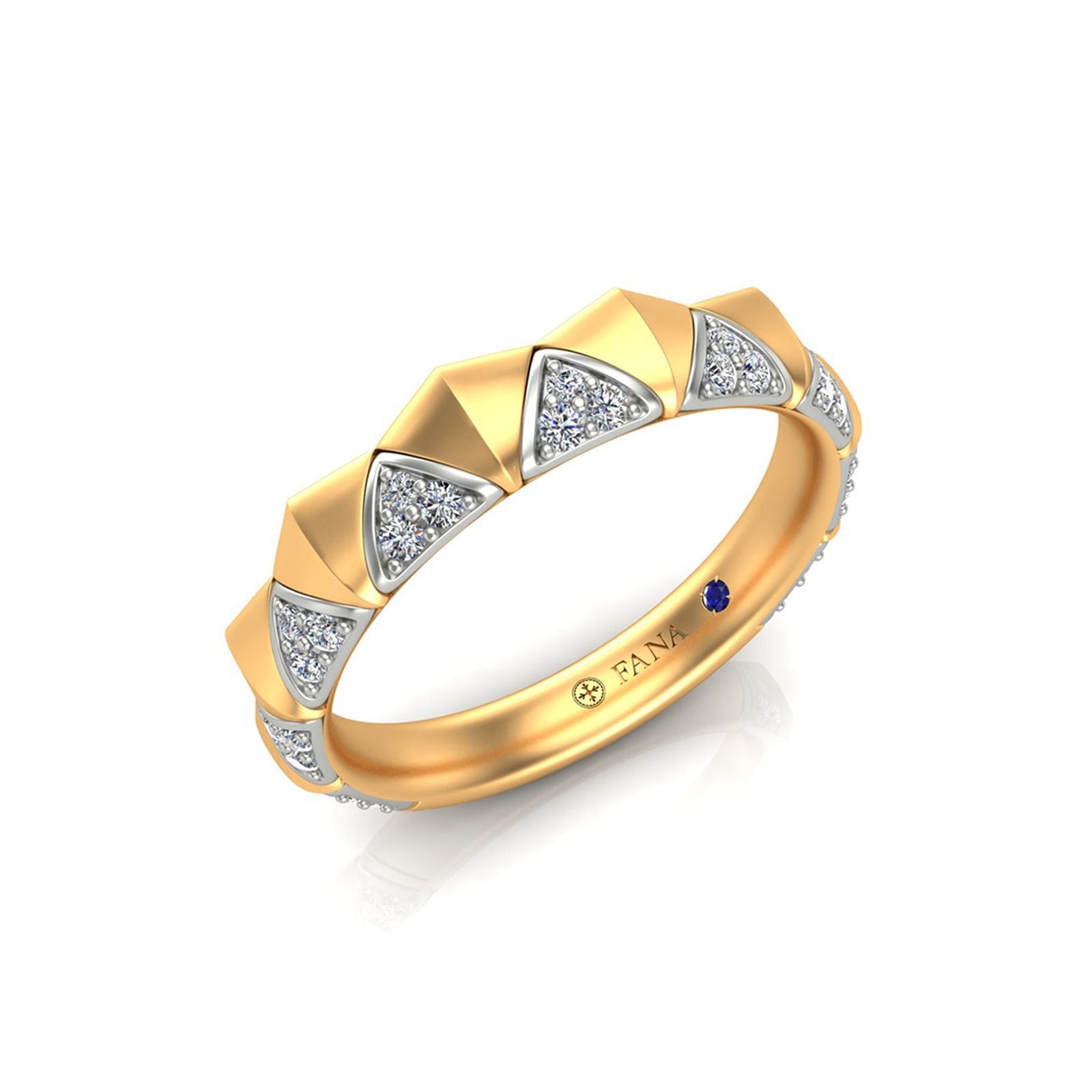 14K Two-Tone Diamond Pave Pyramid & Polished Gold Band by Fana