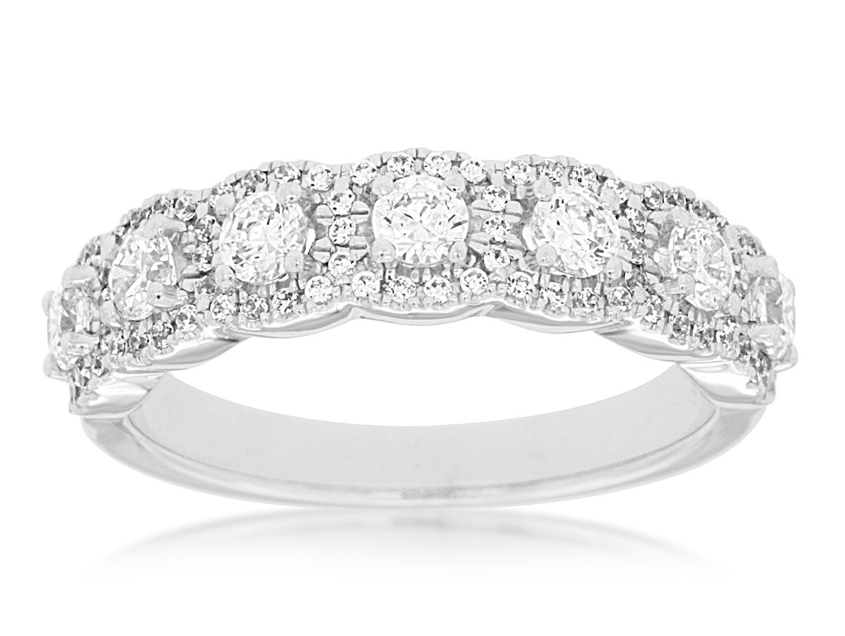 14K WG 4/5cttw 7-Stone Diamond Halo Wedding Band