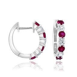 14K WG Ruby & Diamond Alternating Small Hoops by David Kord Main image