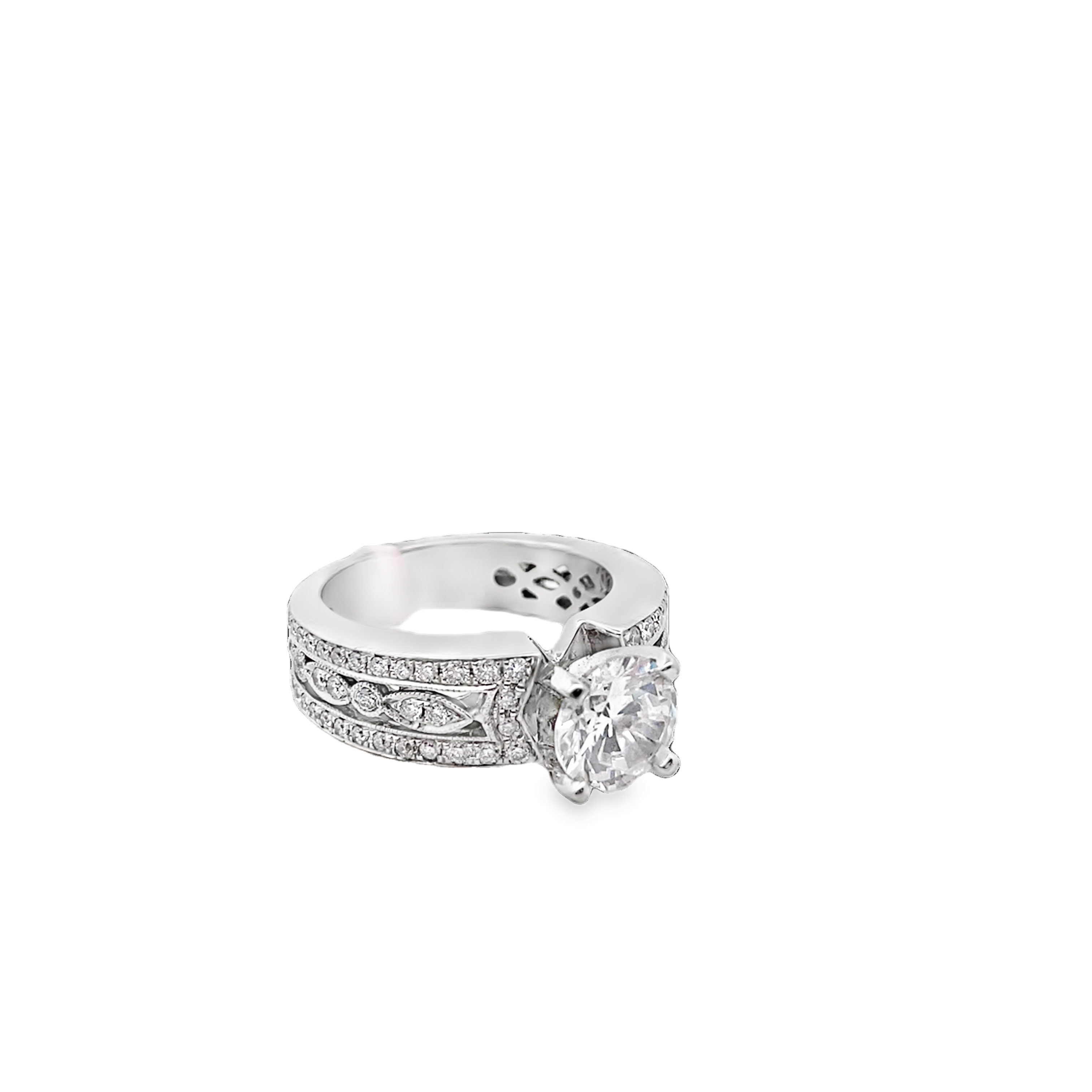 14K WG 1/2cttw Round Diamond 3-Row Vintage Wide Semi-Mount