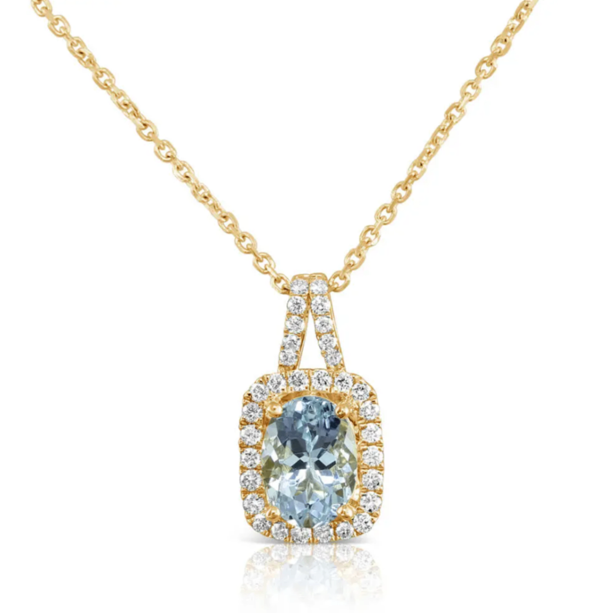 14K Yellow Gold Aquamarine & Diamond Halo Pendant Necklace Main image