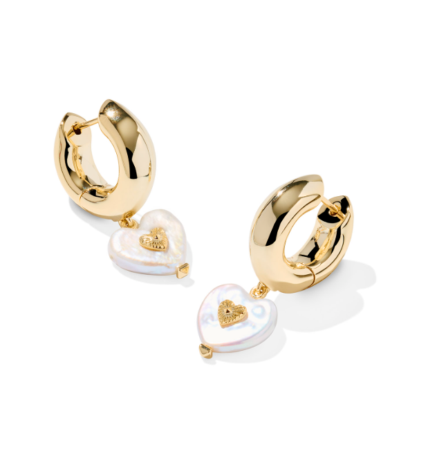 Sasha Gold Plated Heart Huggie in Freshwater Cultured Pearl by Kendra Scott