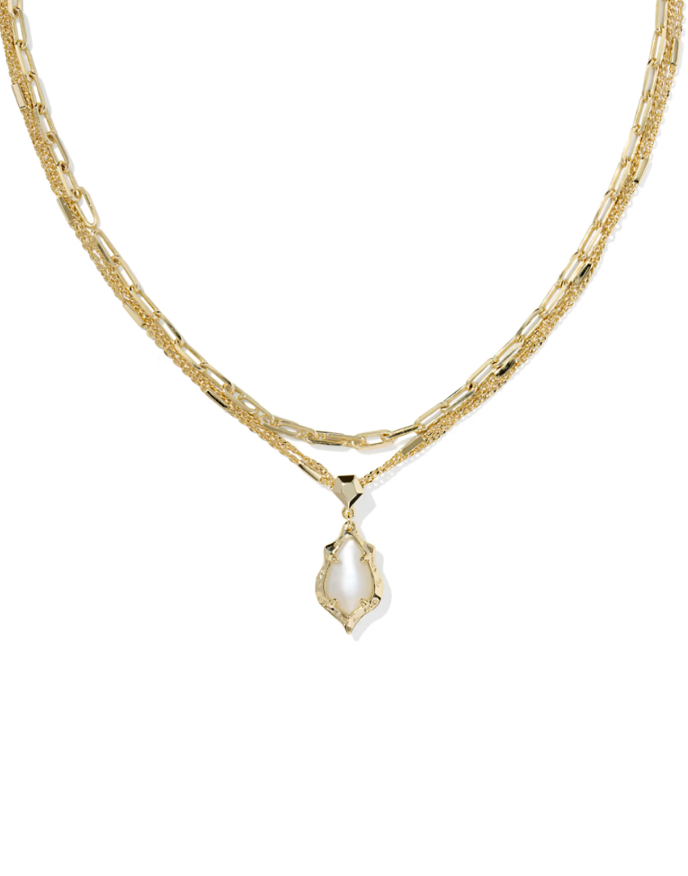 Gold Plated Adriana Scallop Frame Multi-Strand Necklace in Natural MOP by Kendra Scott