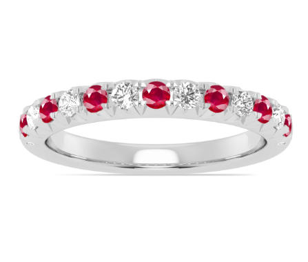 14K White Gold Alternating Ruby & Diamond Fishtail Anniversary Band