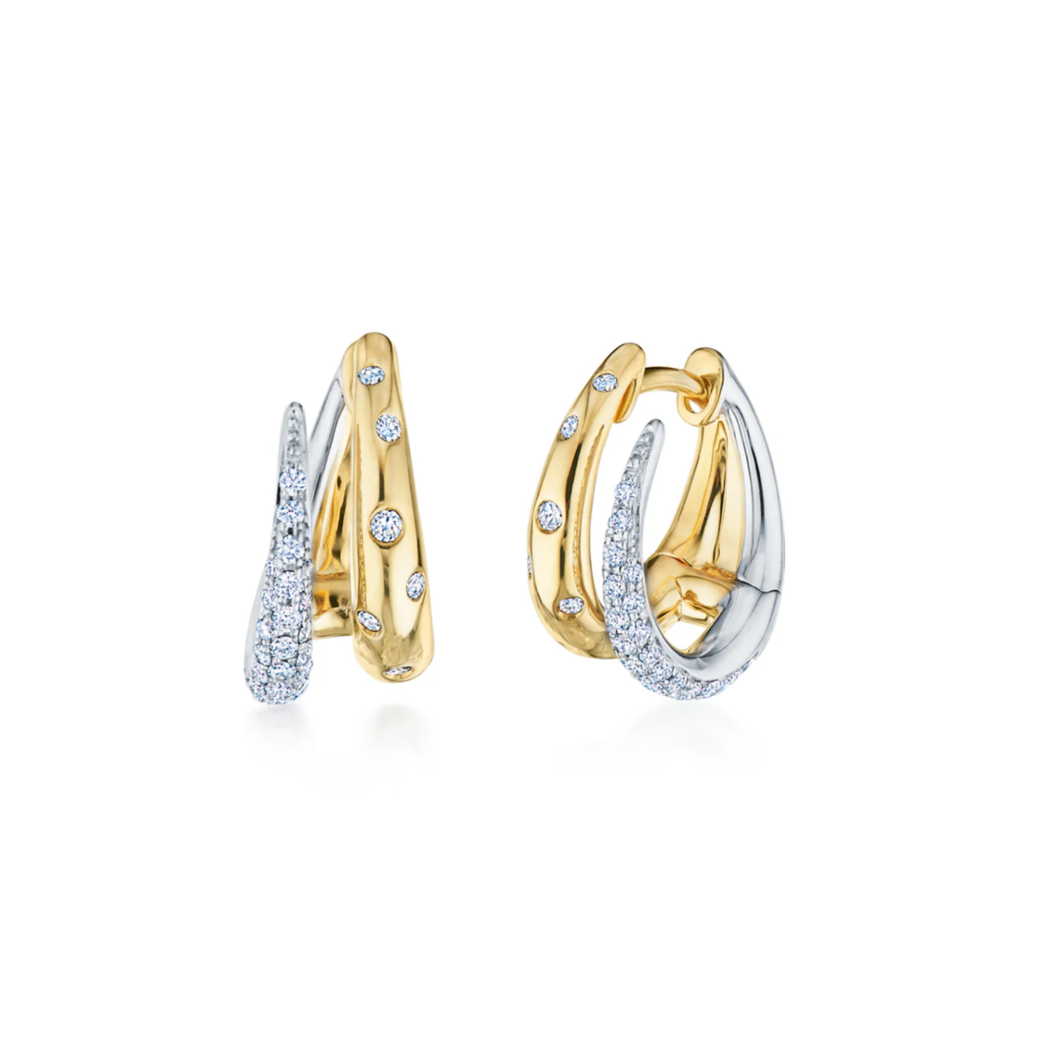 18K Two-Tone Orbit Small Diamond Layered Huggies by KWIAT Main image