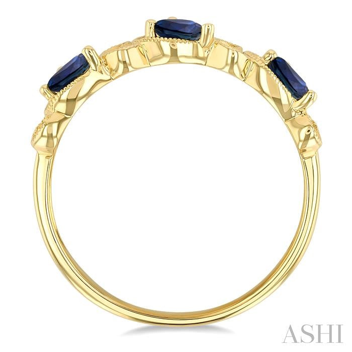 14K YG Pear Shape Blue Sapphire & Diamond Lattice Wedding Band