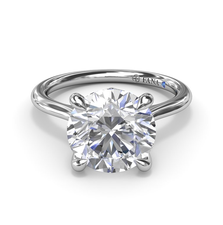 Platinum Lab Grown Round Solitaire Engagement Ring with Peek-a-boo Accent by Fana