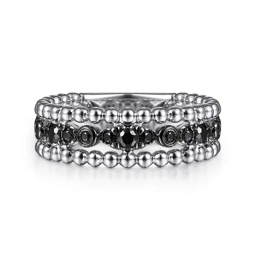 Sterling Silver Black Spinel Bujukan Easy Stackable Ladies Ring by Gabriel NY
