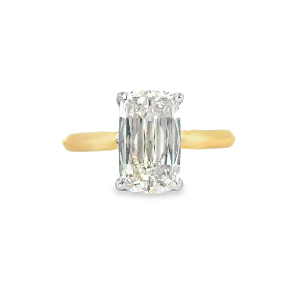 18K Two-Tone Solitaire Engagement Ring with Modified Cushion Center