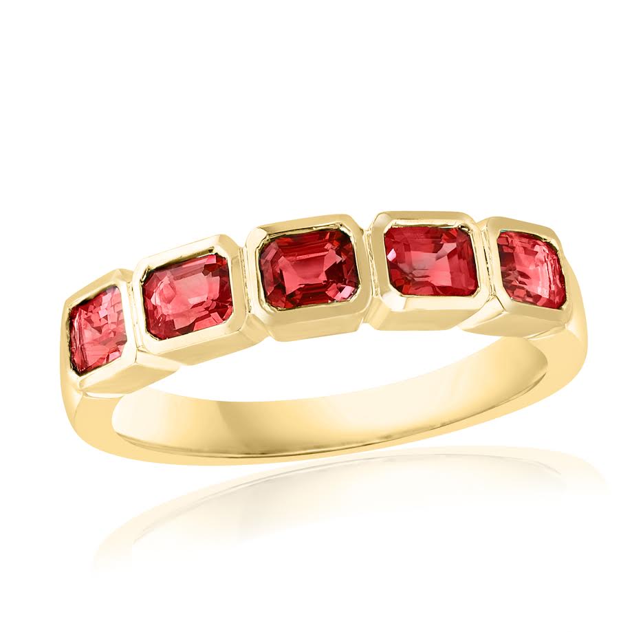 18K YG EC Ruby Bezel 5-Stone Band by David Kord Main image