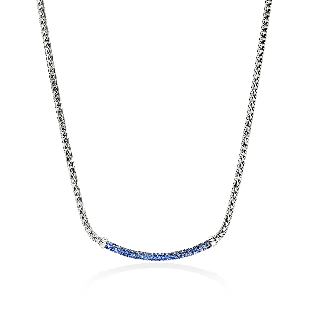 Sterling Silver Essentials Blue Sapphire Bar Necklace by John Hardy