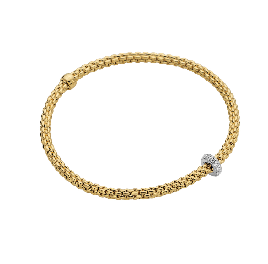 18K Yellow Gold Prima Diamond Pave Rondel Flex'It Bracelet by FOPE Main image