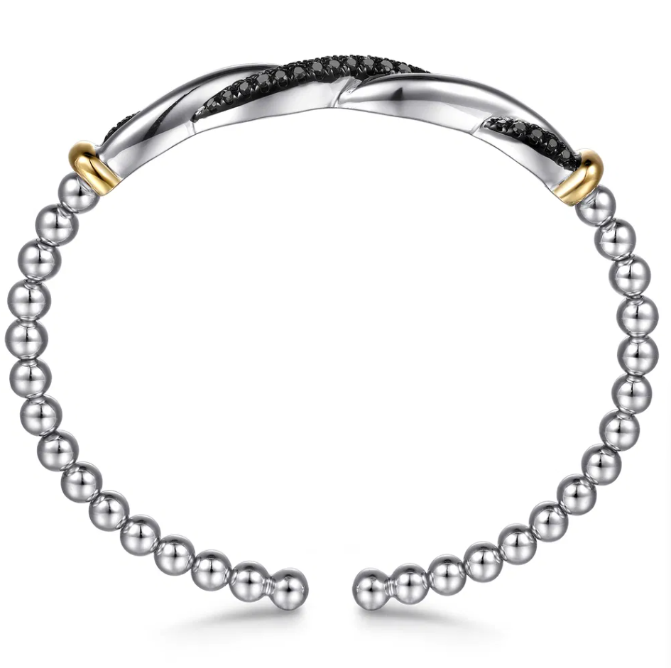 Sterling Silver/14K YG Bujukan Black Spinel Twisted Bangle by Gabriel NY