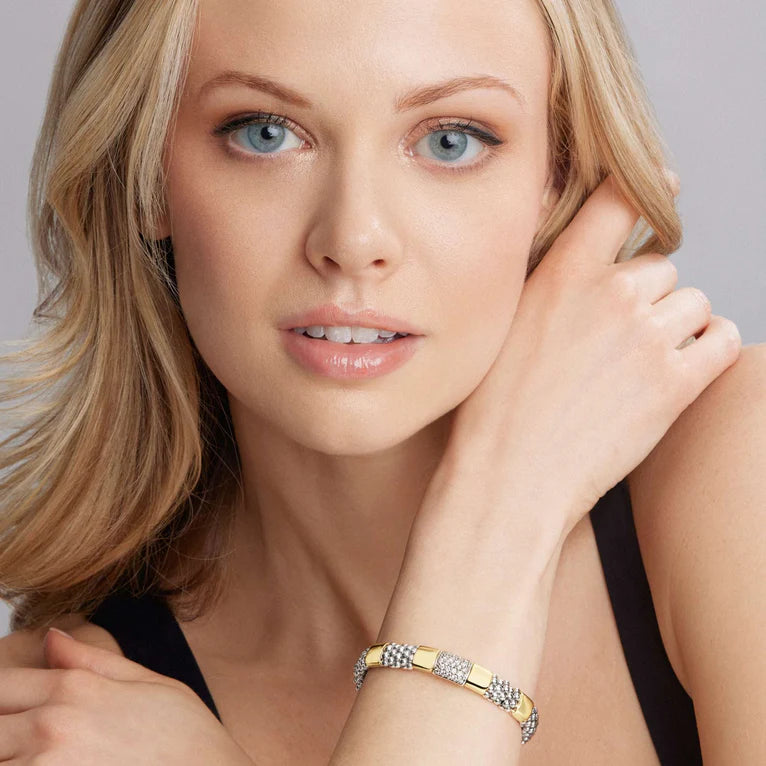 SS/18k High Bar Diamond Pave Field 9mm  Bracelet by Lagos