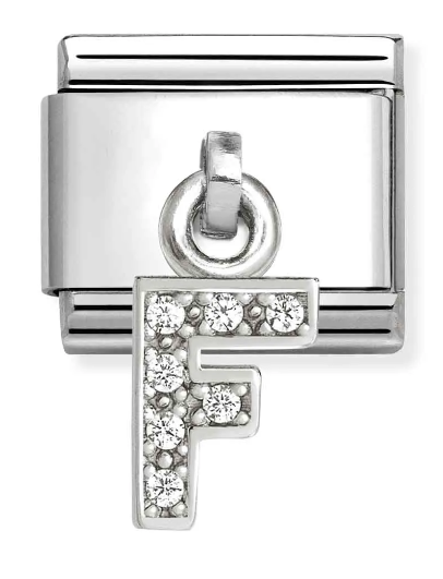 Stainless Steel & Sterling Silver Letter F Initial Dangle Charm Main image