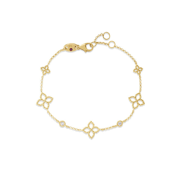 18K YG PRINCIPESSA DIAMOND & FLOWER STATION BRACELET BY ROBERTO COIN