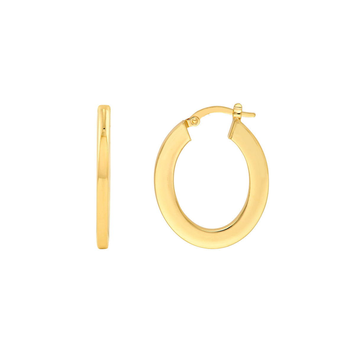 14K YG Rectangular Tube Oval Shape Hoop Earrings