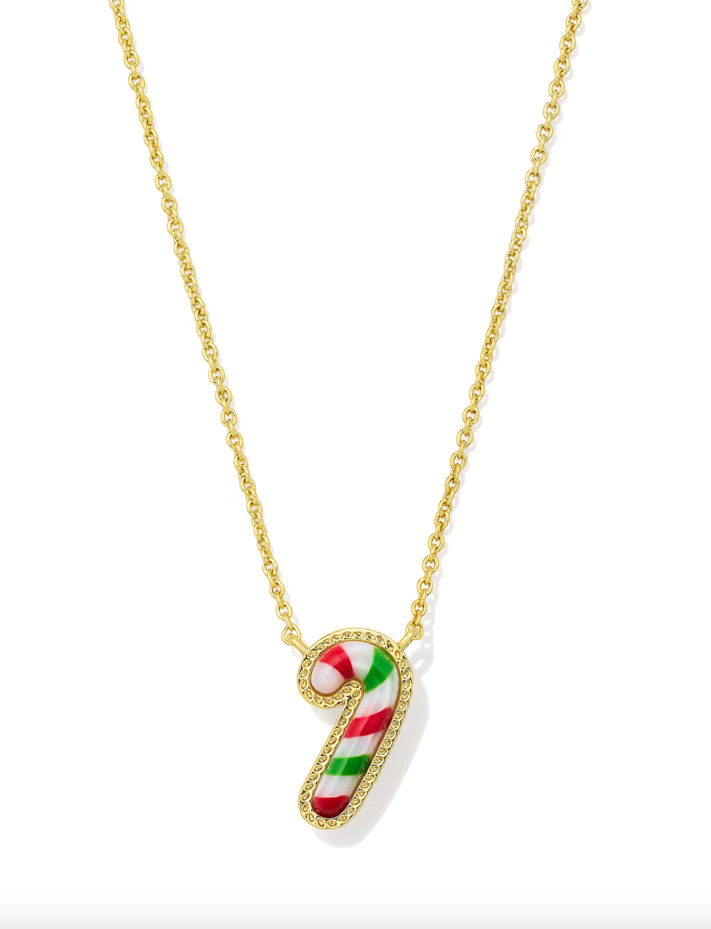 Gold Plated Candy Cane Short Pendant Necklace in Red Green Mix by Kendra Scott