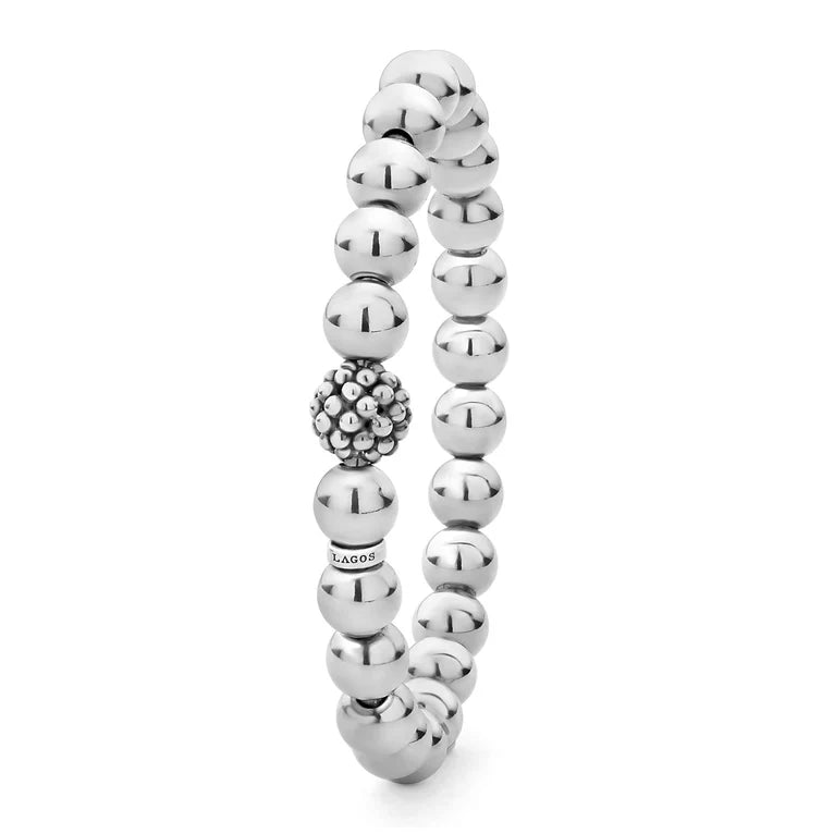 Sterling Silver Signature Caviar Lattice Ball 8mm Stretch Bracelet by Lagos