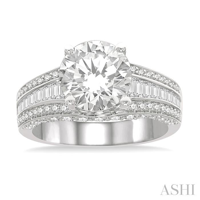 14K WG 1 1/5cttw Diamond Round & Baguette Semi-Mount for Round