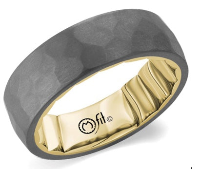 14K YG & Grey Tantalum Frosted Hammered Top Men's Band by MFit