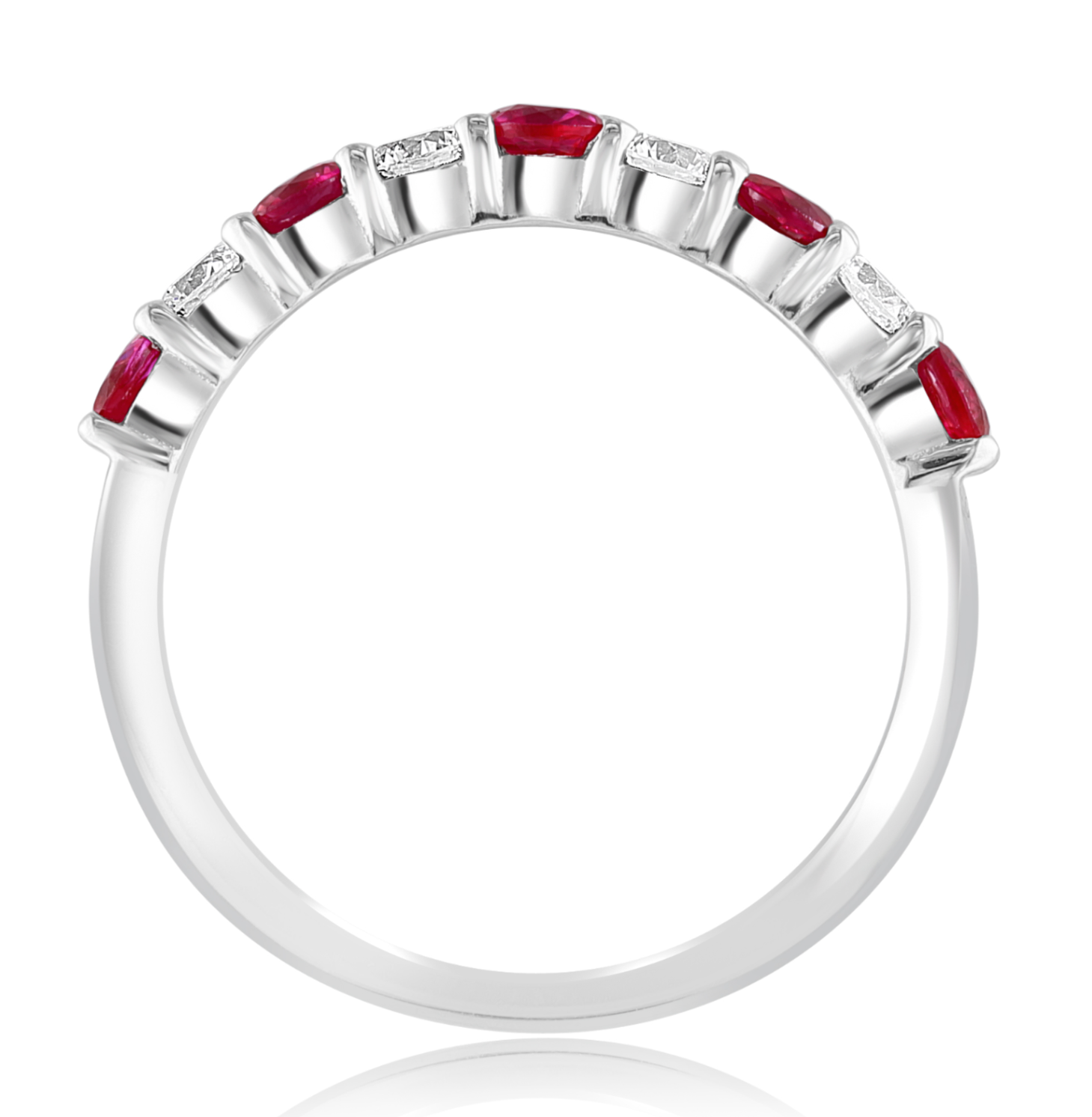 14K White Gold Alternating Diamond & Ruby Band