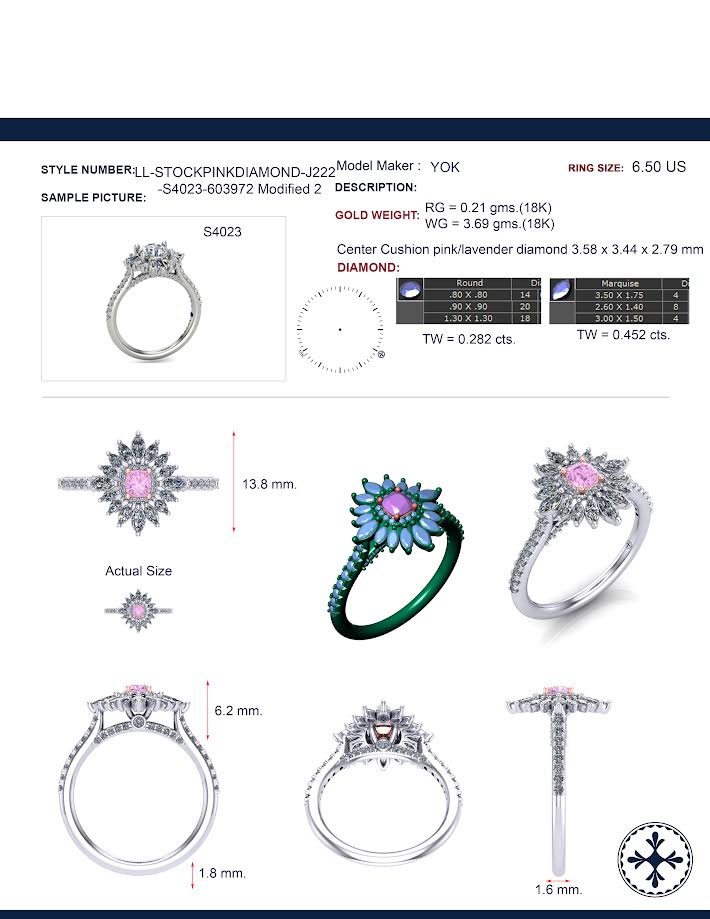 18K W/RG Custom Pink Diamond Ring with Fancy Shape Diamond Halo