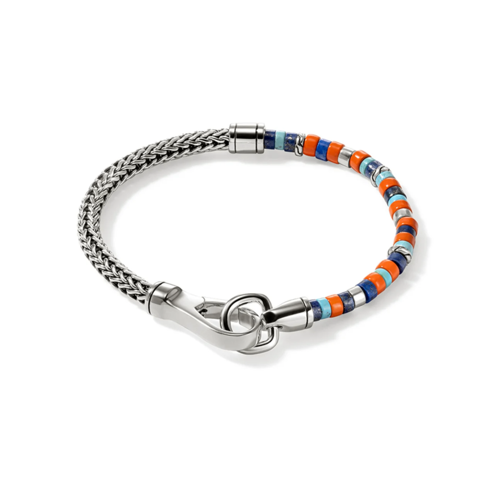 Sterling Silver, Lapis, Turquoise & Enamel 4.5mm Heishi Bracelet with Hook Clasp by John Hardy