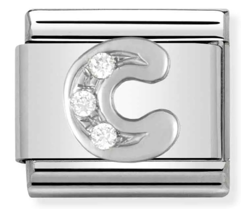 Stainless Steel & Sterling Silver Letter C Initial Charm with CZ