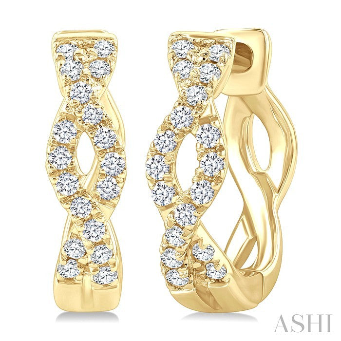 10K YG Swirl Petite Diamond Huggie Earrings