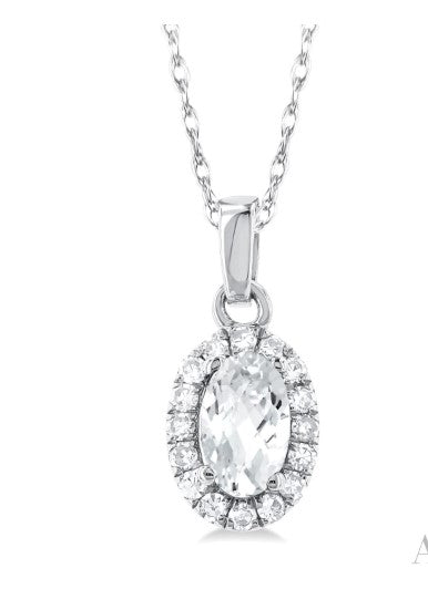 10K WG 5x3 Oval White Topaz & .07cttw Dia Halo Pendant