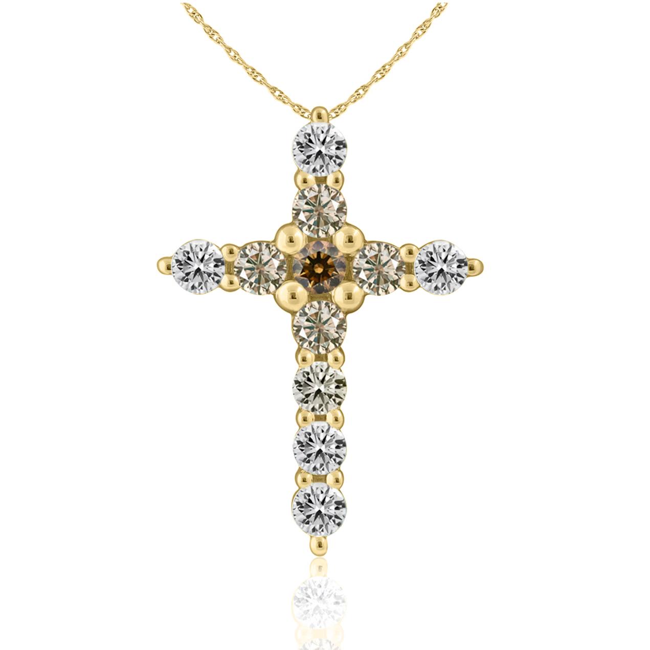 14K YG 1/2cttw Desert Diamond Cross Pendant Necklace