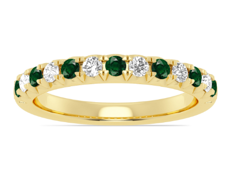 14K Yellow Gold Alternating Emerald & Diamond Fishtail Anniversary Band Main image