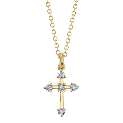14K YG 5 Diamond Cross Pendant Necklace